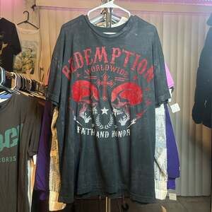 Raw State Redemption Skull Cross Shirt Y2K Grunge